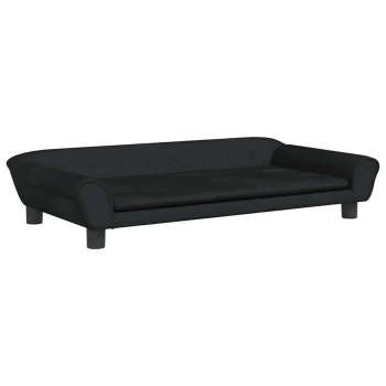 Schwarzes Haustiersofa mit schlankem Design, mit abgerundeten Kanten und Knopfdetails an der Rückenlehne.