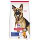 Sac de nourriture pour chiens Hill's Science Plan Mature Adult 6+ avec un Berger Allemand et texte sur les bienfaits et la saveur poulet.
