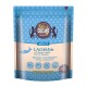 Katzenfutterverpackung mit der Bezeichnung "Kitty's Cuisine", die "LACHSliebe" mit Lachs, Spinat und Chiasamen zeigt, mit 66% frischem Lachs.