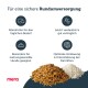 Werbung für Haustierfutter mit einem Haufen insektengestütztem Kibble und Reis, mit Text, der Vorteile für empfindliche Hunde und die Verdauung hervorhebt.