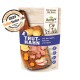 Hundefutterverpackung mit "TRUT-HAHN" mit Kartoffeln, Karotten und Äpfeln. Enthält die Etiketten "Getreidefrei" und "Einzelprotein". 125g.
