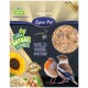 Die Verpackung von Lyra Pet Wild Vogel Futter zeigt zwei Vögel, eine Sonnenblume und Vogelfutter, mit den Texten "100% natürlich" und "Premium Futter".