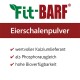 Fit-BARF Eierschalenpulver Verpackung, mit Text, der seine Vorteile hervorhebt: wertvolle Calciumquelle, Phosphor-Balance, hohe Bioverfügbarkeit.