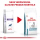 Zwei Beutel von Royal Canin "Sensitivity Control" Hundefutter mit einem roten Pfeil, der die neue Verpackung hervorhebt. Text: "NEUE VERPACKUNG, GLEICHE VORTEILE."
