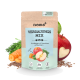 Eine Packung "noms+ VERDAUNGS MIX" für Hunde, mit Apfel und Karotte, beschriftet vegan, verdauungsfördernd und allergiefreundlich.