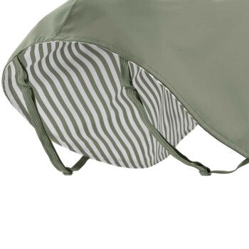 Grüner Haustierhut mit gestreiftem Innenfutter, ausgestattet mit verstellbaren Riemen für einen sicheren Sitz.