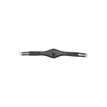 Schwarzes Haustiergeschirr mit verstellbaren Riemen und einem zentralen Clip für eine sichere Befestigung, mit einem eleganten Design.