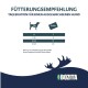 Fütterungsempfehlung-Hundetabelle: Gewichte <3, 5–10, 10–25, 25–45 kg — Portionen 5, 8, 15, 20 Stück. BOZITA-Logo.