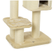 Beige Katzenbaum mit einer plüschigen oberen Liegefläche, einem gemütlichen Versteck und zwei Kratzsäulen, entworfen für das Spielen und Ausruhen von Katzen.