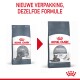 Twee Royal Canin kattenvoer zakken gelabeld 'CARE ORAL' en 'CARE DENTAL', met een rode pijl en tekst 'NIEUWE VERPAKKING, DEZELFDE FORMULE.'