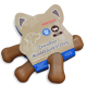 Braunes Hundekauspielzeug in Form eines Knochens mit drei abgerundeten Enden, mit dem Markennamen "Superavit" auf der Seite geprägt.