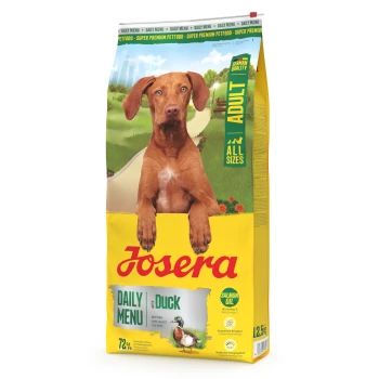 Josera Daily Menu Adult Hundefutter mit Ente und Lachsöl, geeignet für alle Größen, 12,5 kg Beutel, deutsche Qualität.