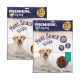 Zwei Packungen von "Premiere. Ich liebe meinen Hund" Fleischsnackstreifen, mit einem Hundebild, gekennzeichnet als Wertpackung mit 95% Fleischgehalt.