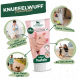 Tube mit Knuffelwuff Leberpaste für Hunde, mit Schweineillustration. Hebt 88 % Fleisch, keine Konservierungsstoffe hervor; für Training und Spaziergänge.