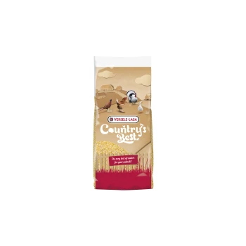 Sac d'alimentation pour volailles Versele-Laga Country's Best avec images d'un faisan, d'un poulet, d'une dinde et d'un canard sur fond de ferme.