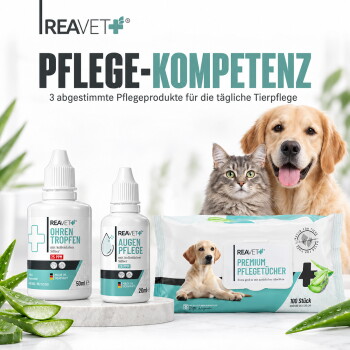 REAVET Augenpflege mit kolloidalem Silber, 20ml, für Haustiere. Anwendung: 1-2 Tropfen in jedes Auge, 25 PPM. Hergestellt in Deutschland.
