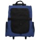 Blauer Haustiertrage-Rucksack mit einer schwarzen Netzfronttasche, Reißverschlüssen an den Seiten und einem ausziehbaren Griff für einfachen Transport.