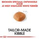 Brokken speciaal ontworpen voor West Highland White Terriers, met een bruine, ronde brok met een schetsomtrek.