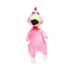 Ein niedliches pinkes Plüschtier in Form eines Vogels, mit einem gelben Schnabel, rotem Schal und großen Augen, perfekt für Haustiere.