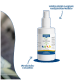 Canina PETVITAL Bio Fresh & Clean weiße Sprühflasche vor blauem Hintergrund; Text: „Reinigt effektiv & entfernt Gerüche.“
