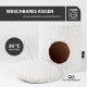 Waschbares Haustierkissen-Set mit einem zylindrischen Versteck mit runder Öffnung und einem abnehmbaren runden Kissen, gekennzeichnet für 30°C Waschbarkeit.