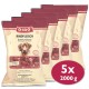 Fünf Pakete DIBO Rindfleisch Hundetrockenfutter, jedes enthält 2000g mageres Rindfleisch, als Ergänzungsfutter für Hunde gekennzeichnet.