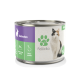 Dosenfutter für Katzen mit der Aufschrift "Fellicita", auf der Vorderseite mit einer dreifarbigen Katze, mit dem Hinweis "Erwachsene" und "Kanichen" (Kaninchen) als Hauptzutat.