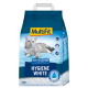 Sac de litière pour chats MultiFit Hygiene White, 20L, présentant un chat gris sur le devant, avec un texte indiquant des propriétés non agglomérantes et absorbantes d'odeur.