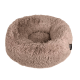 Gemütliches rundes Haustierbett in einer weichen beigen Farbe mit flauschiger Textur, ideal für kleine Hunde oder Katzen.