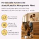 Dosen-Hundefutter "Pferd und Pastinake" von Milo & Mia, mit einem Cartoon-Hund, frischem Fleisch, Pastinakenstücken und Gesundheitsversprechen.