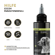 Schwarze Flasche von Petcare Petdog Protect 2101 zur Parasitenprävention, mit Symbolen für Flöhe, Milben und Juckreizlinderung.
