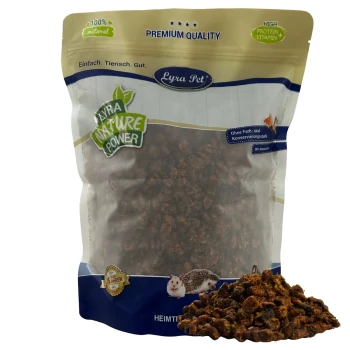 Lyra Pet Nature Power Kleintierfutterbeutel mit Pellets, mit einer Illustration von Hamster und Igel.