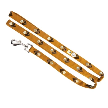Führleine Sea To Summit Eine stilvolle gelbe Hundeleine mit einem Zickzackmuster in Schwarz und Weiß, mit einem Metallclip zur Befestigung.