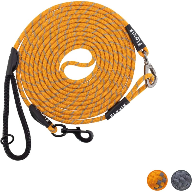 Floxik Schleppleine für Hunde - Tauleine mit Abnehmbarer Handschlaufe orange S