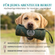 Grüne Tasche für Haustierspielzeug mit einem Logo, Maße 18 cm x 7 cm, der Text lautet 'ANDAUERNDER SPIELSPASS DANK 0.7L FASSUNGSVERMÖGEN'.