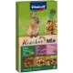 Boîte Vitakraft Kräcker Mix pour lapins, présentant un lapin brun et listant les ingrédients : légumes, betterave, raisins, noix et baies.