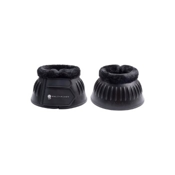 Schwarze Gummistiefel für Pferde mit einem weichen Fleece-Futter, mit dem 'Waldhausen'-Logo an der Seite.