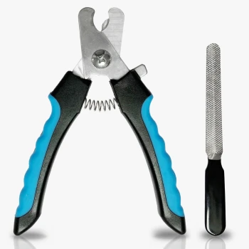 Krallenschere , 2er Set mit Feile Haustier-Nagelknipser mit blauen Gummigriffen und einer Metallfeile, entworfen für sicheres und einfaches Nageltrimmen.