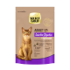 Katze-Futterverpackung mit einer braunen Katze auf der Vorderseite, beschriftet mit "SELECT GOLD ADULT Sensitive Digestion", mit Details zu Insektenprotein und Präbiotika.