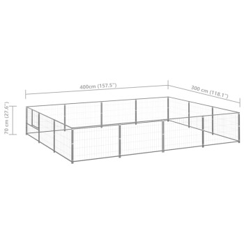 Ein Diagramm eines Tierspielzauns, der 400 cm mal 300 cm und 70 cm hoch ist, mit einem Drahtgitterdesign und beschrifteten Abmessungen.