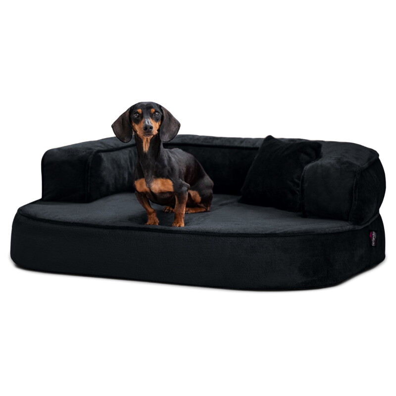 Tierlando SHARLEEN VISCO PLUS - Orthopädisches Hundesofa mit kuscheligem Teddystoff anthrazit 80 cm, 30 cm, 60 cm