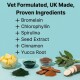 Vet formulated, UK-made, proven ingredients: Bromelain, Chlorophyllin, Spirulina, Seed Extract, Cinnamon, Yucca Root