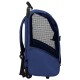 Blauer Haustiertrage-Rucksack mit Netzpaneelen, verstellbaren Riemen und einem rollbaren Boden für einfachen Transport.