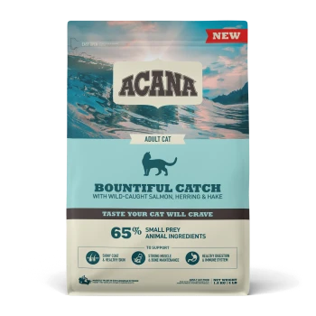 ACANA Bountiful Catch Katzenfutterbeutel mit wild gefangenem Lachs, Hering und Seelachs, mit 65% kleinen Beutezutaten.
