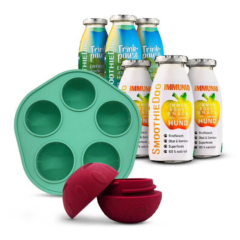 SmoothieDog Trinkpause (Ente) 3x 250 ml + Immunio (Rind) 3x 250 ml + Schleckball