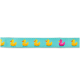 Blaues Haustierhalsband mit wiederholten gelben Gummienten-Symbolen und einem pinken Gummienten-Symbol.