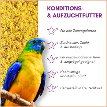 Nahaufnahme von gelben Haustierfutterkörnern mit kleinen schwarzen Flecken, die einem trockenen Futtermix ähneln, geeignet für verschiedene Haustiere.