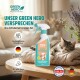 Entspannungsspray für Katzen von Green Hero, mit einer verspielten orangefarbenen Katze mit erhobenen Pfoten, 500ml, mit Anwendungs- und Inhaltsstoffdetails.