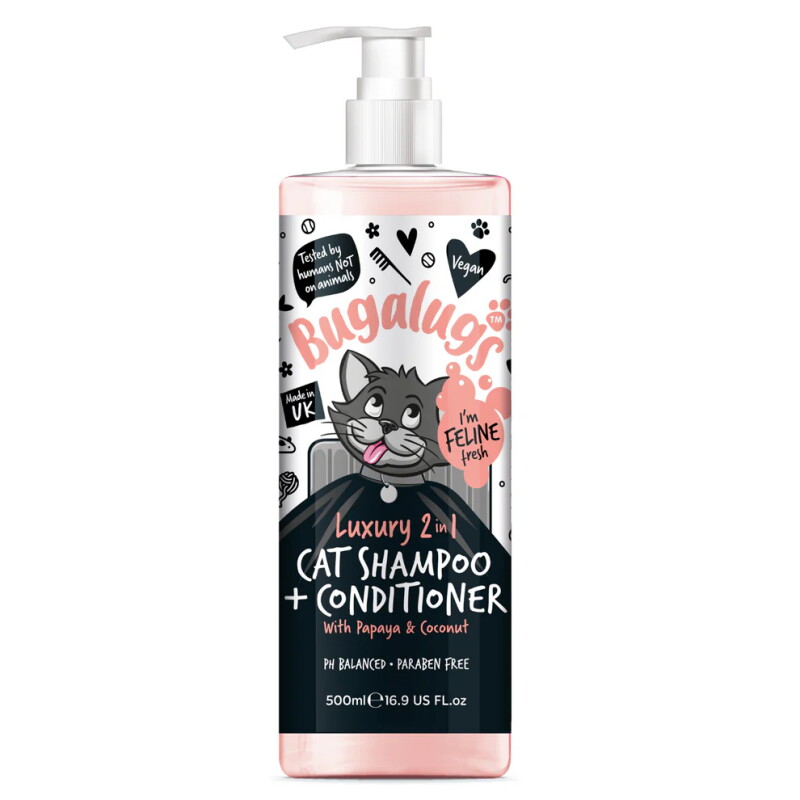 Bugalugs Katzenshampoo Kokos & Papaya – Tropisch duftendes 2-in-1 Shampoo & Conditioner für Katzen