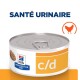 Nourriture pour chat en conserve de la diète prescription Hill's, étiquetée "c/d" pour la santé urinaire, avec une icône de poulet et le texte "SANTÉ URINAIRE."